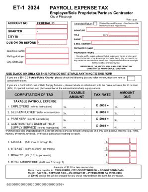 2025 Form PA ET-1 - Pittsburgh - Blank Fillable Template | Fill Out ...