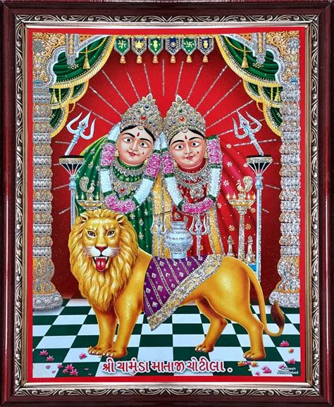 Art Shree Mahakali Mataji Photo frame | Zari Shining Print | Brown ...
