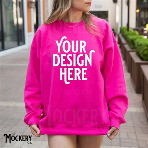 Heliconia Gildan 18000 Mockup | Gildan Hot Pink Sweatshirt Mock ...