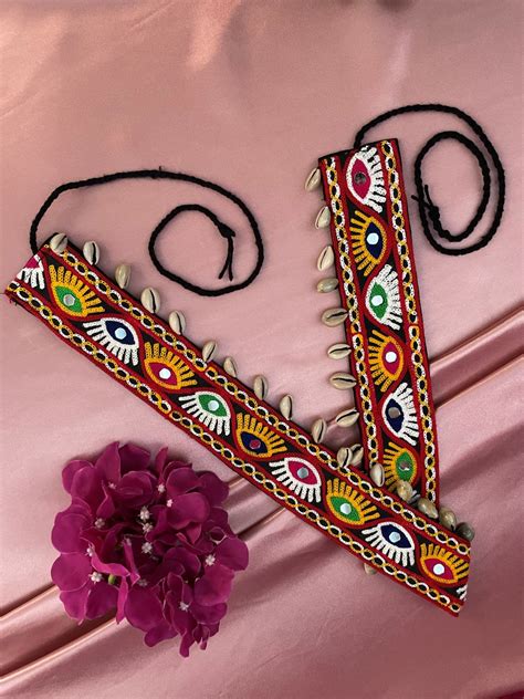 Fabric Waist-Belt Embroidery Evil Eye Mirror Work Banjara Kamar-Bandh ...