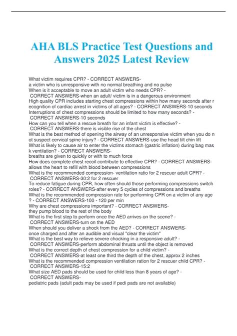 AHA BLS Practice Test Questions and Answers 2025 Latest Review - BLS ...