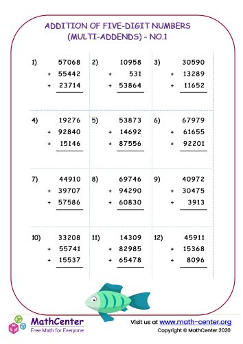 Image result for Five-Digit Addition Worksheet