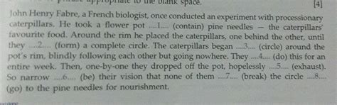 in the following passage fill in each of the numbered blanks with the ...