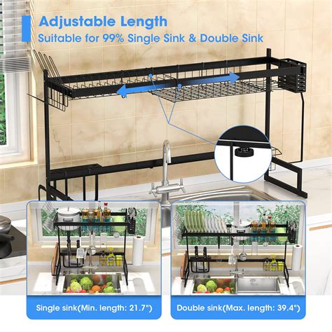 Over The Sink Dish Drying Rack Adjustable(21.7"-39.4"), 2 Tier ...