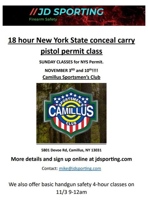 18 Hour New York State Conceal Carry Permit Class, Camillus Sportsmans ...