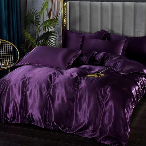Satin Bedding Set Full Deep Purple Silk Like Satin Duvet Cover Set ...