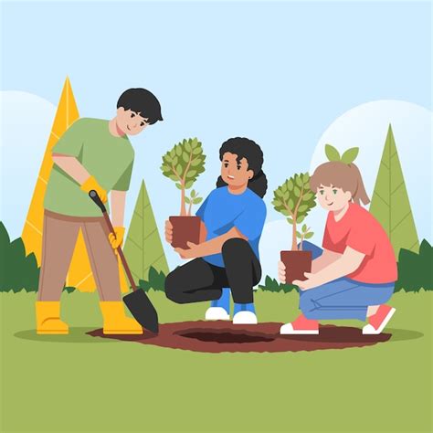 Community Planting Trees Cartoon 的图像结果