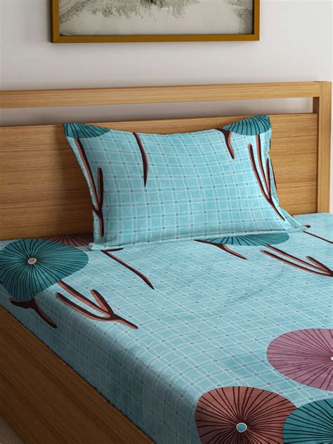 Klotthe Multi Floral 300 TC Cotton Blend Single Bedsheet with Pillow C ...