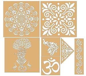 Buy Printfry Reusable Pine Wood Traditional Rangoli Stencils, Diwali ...