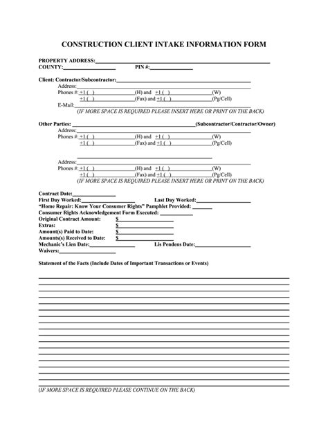 Image result for Construction Client Intake Form