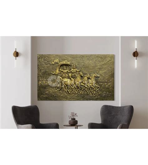 Buy Krishna Arjuna Rath Mahabharat 3D Relief Mural Wall Art Online ...