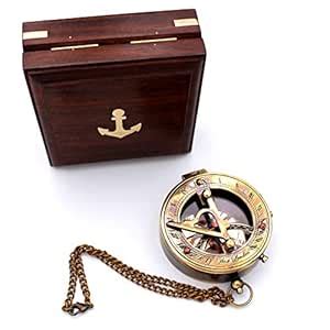 US HANDICRAFTS Captain's Brass Sundial Compass Marine Compass Nautical ...