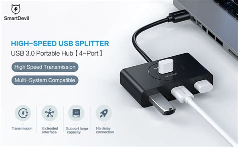 SMARTDEVIL USB Hub 3.0 High Speed, 4-Port for MacBook, Laptop, PC, High ...