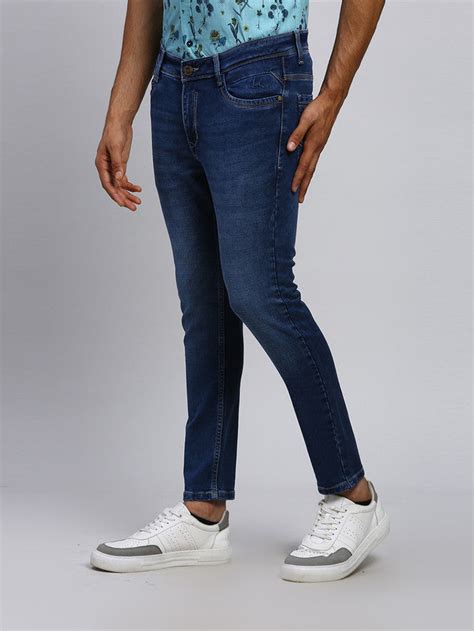Parx Blue Dobby Skinny Cropped Fit Cotton Blend Jeans – MyRaymond