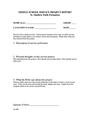 Fillable Online stmatthewcatholic MIDDLE SCHOOL SERVICE PROJECT REPORT ...
