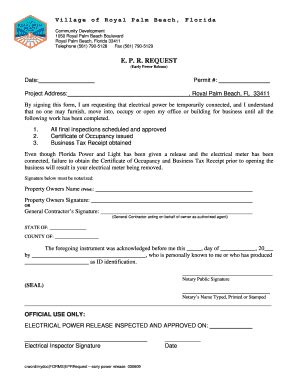 Fillable Online E P R Request - Early Power Release 030609doc Fax Email ...