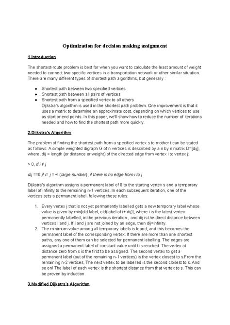 Dijkstra’s Algorithm - Optimization for decision making assignment 1 ...