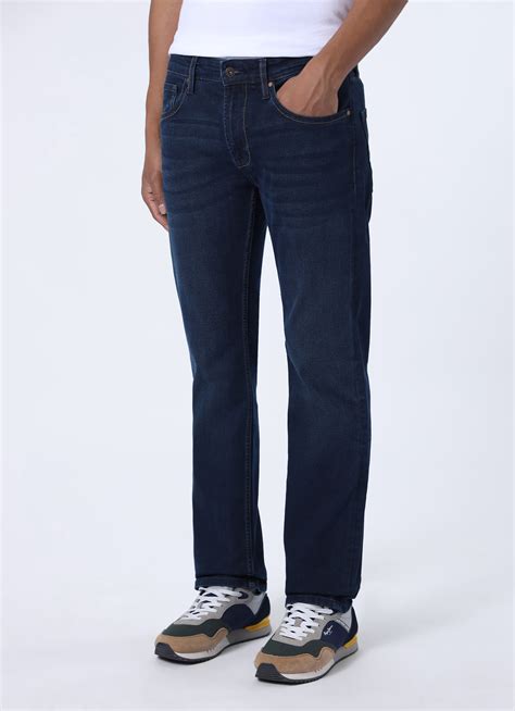 Men Mid Rise Dark Blue Straight Fit Stretchable Jeans | Pepe Jeans India
