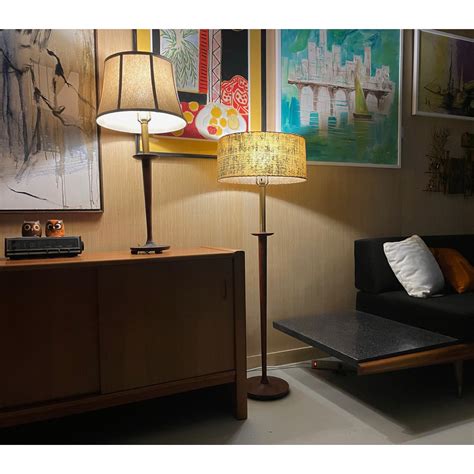 Vintage Danish Modern Walnut Floor Lamp with Matching Table Lamp