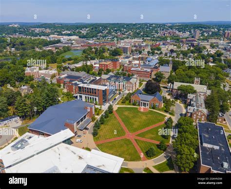 Aerial view of Worcester Polytechnic Institute WPI main campus around ...