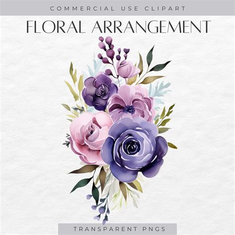 Watercolor Gothic Floral Clipart, Purple Floral Clip Art, Commercial ...