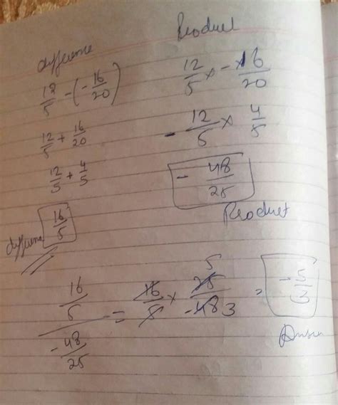 divide the difference of 12/5,-16/20 by their product. - Brainly.in