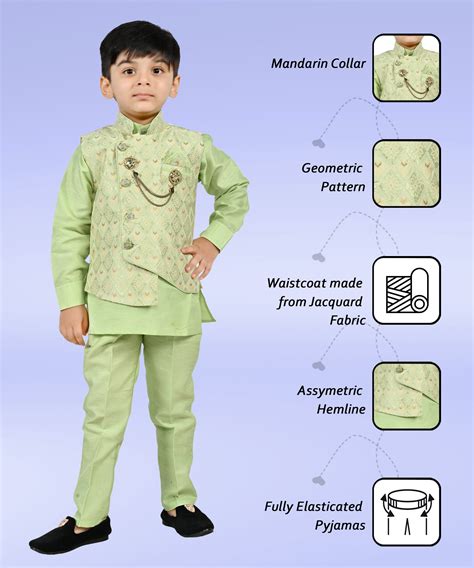 Boys Assymetric Argyle Pattern Jacquard Waistcoat with Kurta Pajama Se ...