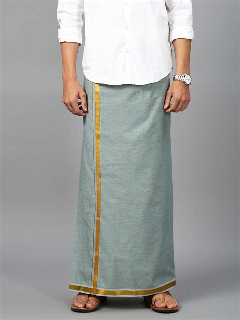 COOL MIST DGREEN 1" SARIGAI BORDER COLOUR DHOTHIS – MY NANDU