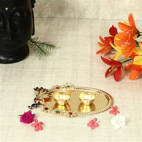 Handicrafts Paradise Decorative Haldi Kumkum Holder Pooja Thali with ...