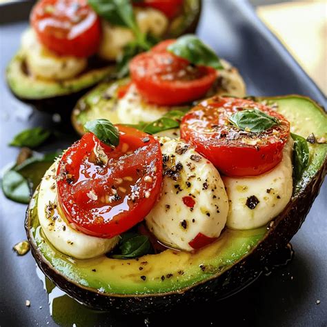 Caprese Stuffed Avocado - Hanna's Home Cooking