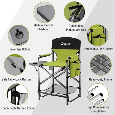 Buy VILLEY Tall Directors Chair, Folding Camping Chairs, Makeup Artist ...