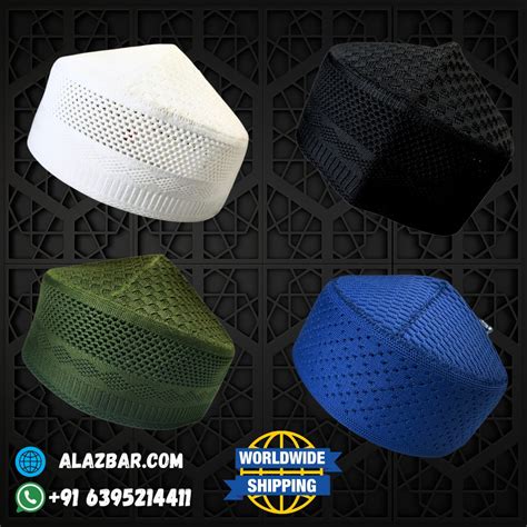 AZIZ Muslim Namaz Cap ( topi ) in 4 Colour's White, Black, Green, Blue ...