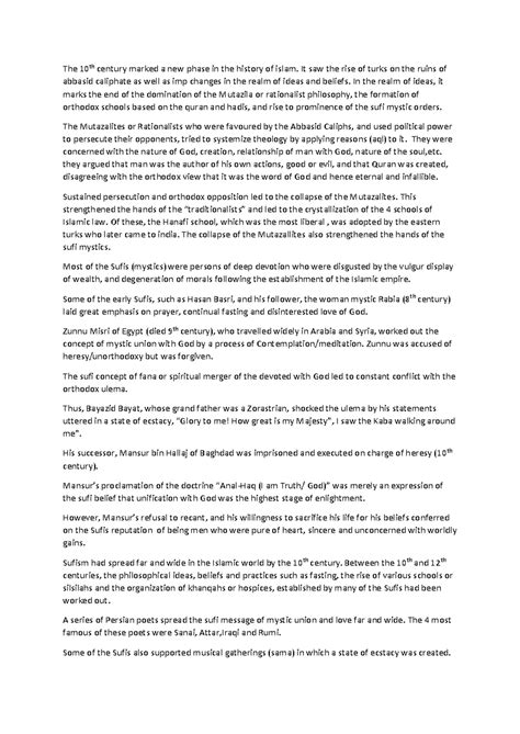 Sufism Movement and Its Impact on Islamic Thought and Culture - Studocu