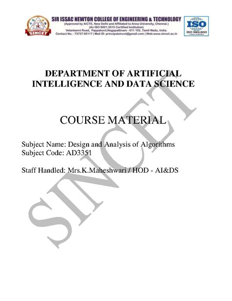 AD3351 - DAA - Comprehensive Notes on Algorithms and Efficiency - Studocu