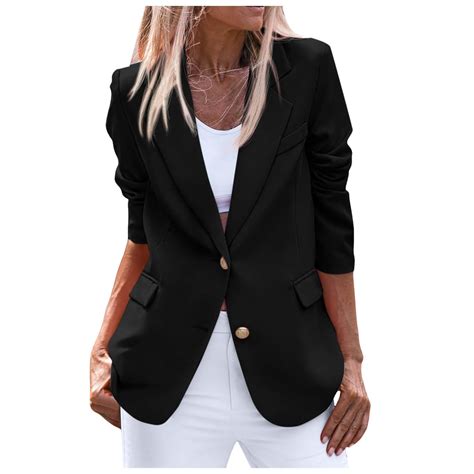 Sopiago Womens Suit Jacket Casual Open Front Long Sleeve Work Office ...