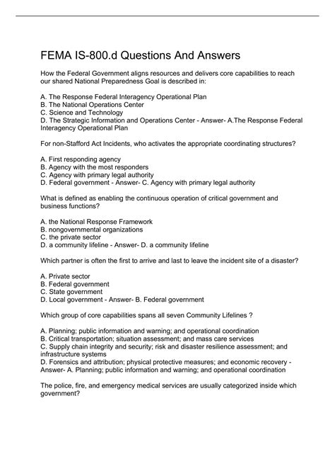 FEMA IS-800.d Questions And Answers - FEMA IS-800.d - Stuvia US