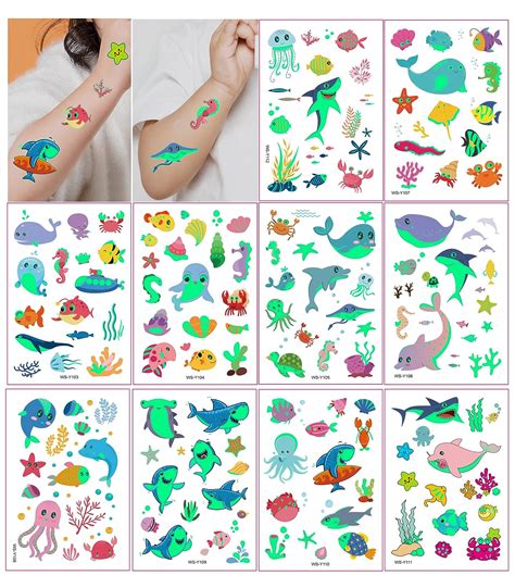 Buy TopFunny Luminous Temporary Tattoo Kids, 152Pcs Cute Cartoon Ocean ...
