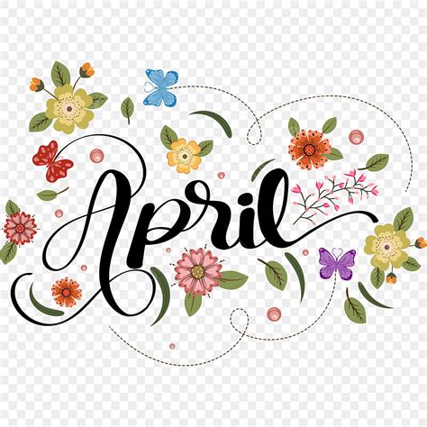April Month Vector PNG Images, April Month Text Lettering Handwritten ...