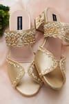Buy Gold Pearls, Sequins, Beads Arava Cutdana Embellished Block Heels ...