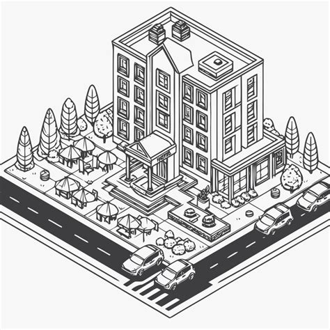 Line art isometric illustration of hotel | Premium AI-generated vector