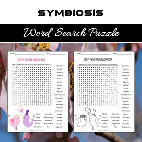 Symbiosis Word Search Puzzle Worksheet PDF – PrintableBazaar