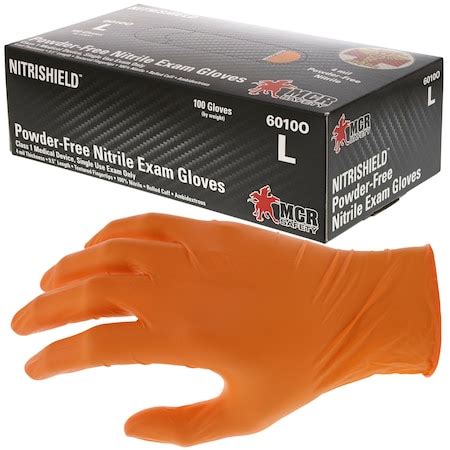 MCR SAFETY Orange, L, 4.5 mil, Nitrile Powder-Free, Nitrile Disposable ...