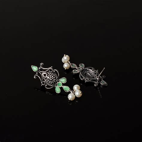 Pista Stone Studded Tiny Earrings With Hanging Pearls – StylishKudi