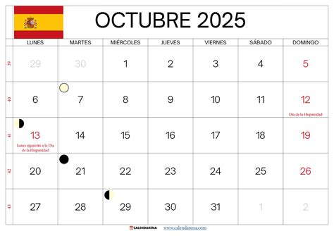 Calendario Octubre 2025 España 🗓️ Festivos Y Lunares
