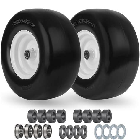 13x6.50-6 Flat Free Lawn Mower Tire and Wheel, Solid Smooth Zero Turn ...