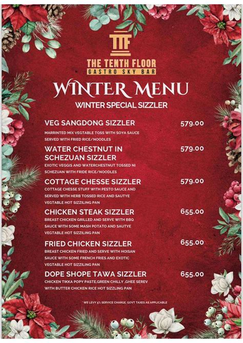 Menu at The Tenth Floor, Pune