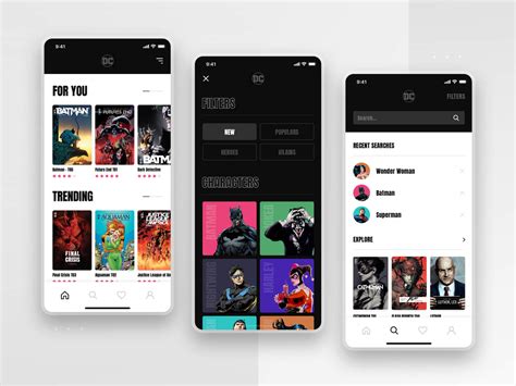 DC Comics App Concept - Free XD Resource | Adobe XD Elements