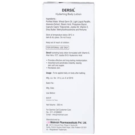 Dersil Hydrating Body Lotion 200ml - Cureka - Online Health Care ...