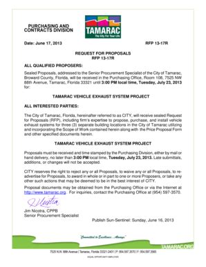 Fillable Online tamarac Date June 17 2013 RFP 13-17R REQUEST FOR ...