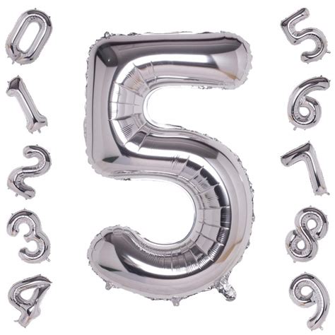 Silver 5 Balloons,40 Inch Birthday Foil Balloon Party Decorations ...